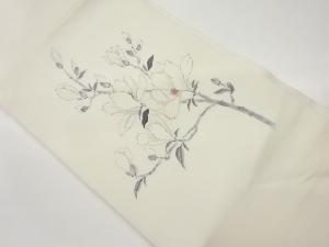 作家物　塩瀬手描き草花模様名古屋帯